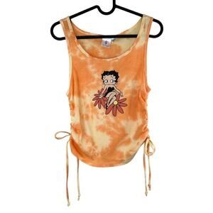 NWT Betty Boop Orange Graphic Print Tie Dye Sleeveless Bow Tie Sides Medium